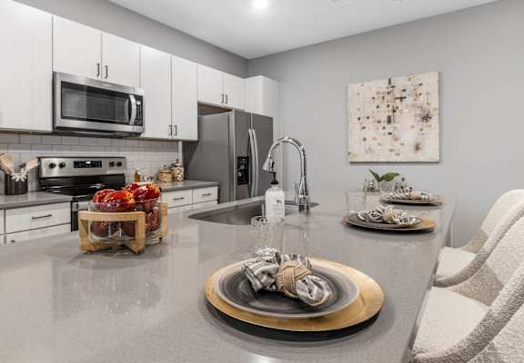 Large kitchen island at Meeder Flats Apartment Homes, Pennsylvania, 16066
