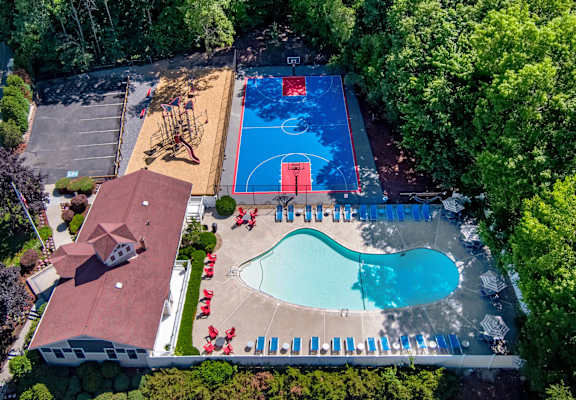 Aerial View Of Pool at Heritage at the River, Manchester, 03102