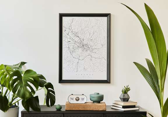Stylish Accent Pieces and Plants in Living Room