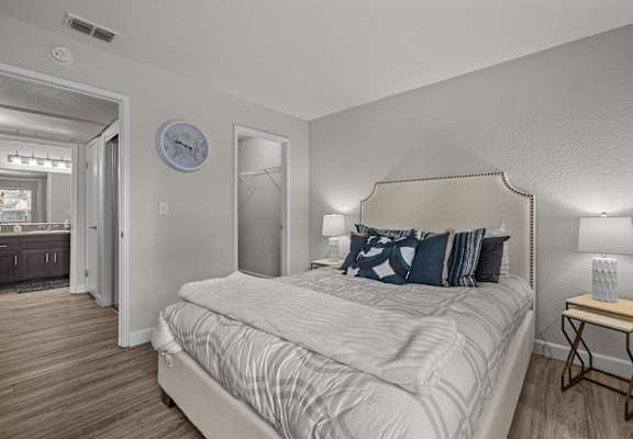 Hazel Ranch Apartments in Fair Oaks, California Model Bedroom with Attached Walk-In Closet
