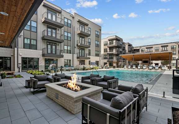 Lenox Katy Crossing Pool with Lounge Chairs and Fire Pit