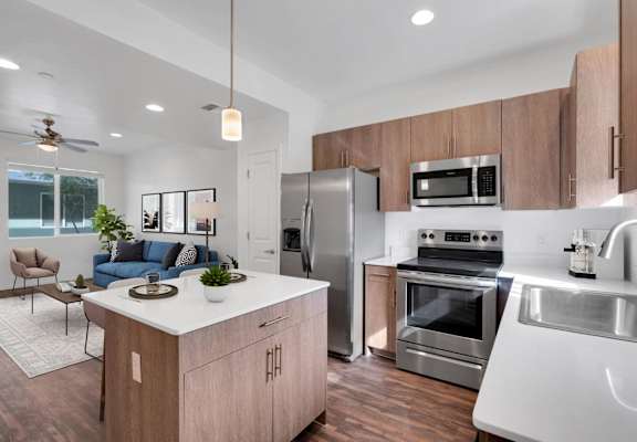 The Hedrick on Mountain Townhome Style Apartments in Tucson, Arizona Model Kitchen with Island