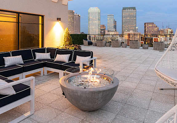 Fire Pit on a Rooftop Terrace at Altis Grand Central Apartments in Tampa, FL