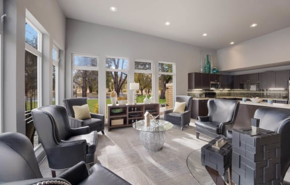 Poolside Lounge Area With Firepit at Woodland Hills Apartments, Colorado Springs