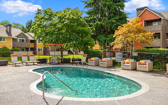 Shimmering pool at Bower Village Apartments, Kent, Washington