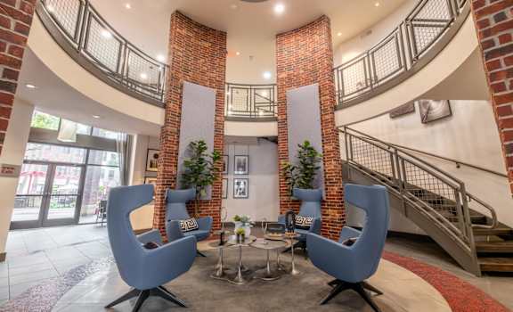 conversation area with comfortable seating at The Core apartments