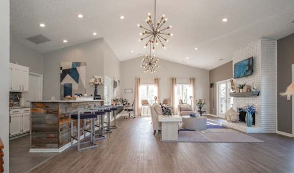 Sterling Park apartments social lounge with kitchen
