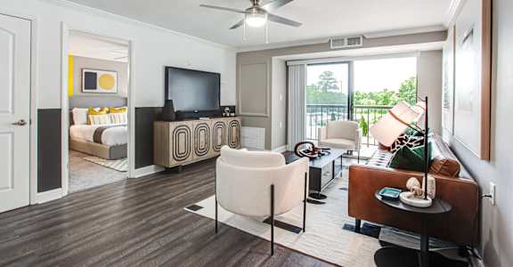 Living Room With Balcony at Atler at Brookhaven, Atlanta, GA