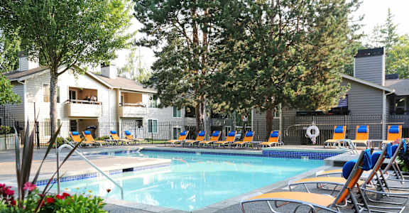 our apartments have a resort style pool with lounge chairs