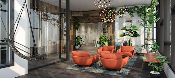 Welcoming lobby at Coda on Half with concierge to assist your day-to-day needs