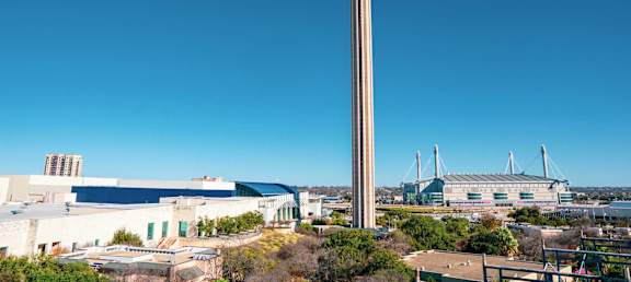 a view of the tower of the and the city
