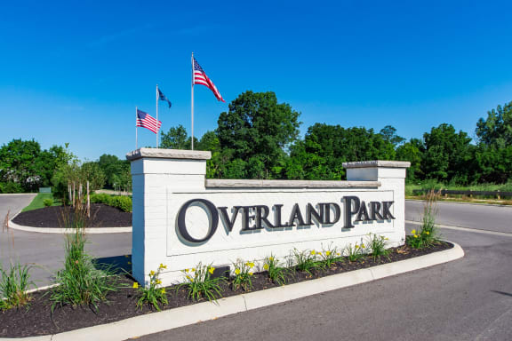 the sign for overland park at the entrance of the park at Overland Park, Pickerington, OH