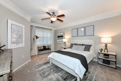 Spacious bedroom with carpet at Artesian on Westheimer, Houston, Texas