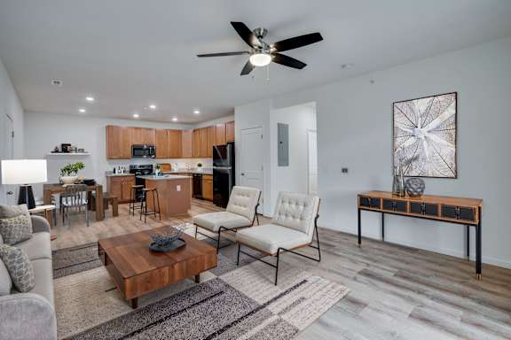 Spacious Living Area With Wood-Style Flooring
