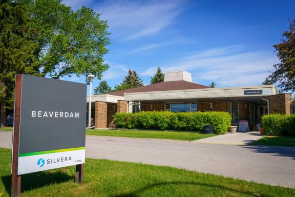 a building with a sign in front of it