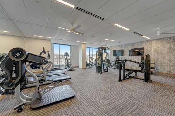 the gym is equipped with weights and other exercise equipment