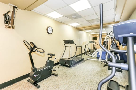 Huge fitness center at Country Club at The Meadows Senior Apartments in Las Vegas, NV, For Rent. Now leasing 1 and 2 bedroom apartments.