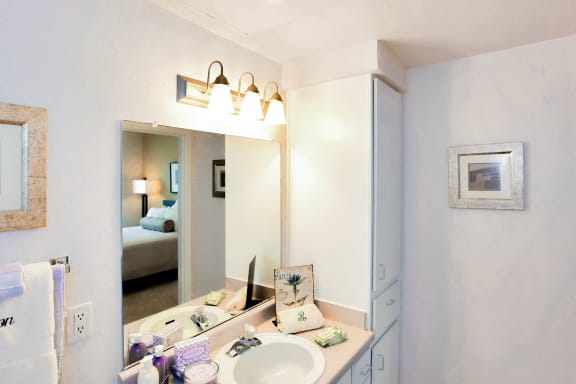 Large bathrooms with linen closets at Remington at Memorial Apartments, Tulsa, OK