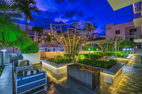 Sundeck at Night at South of Atlantic Luxury Apartments, Delray Beach, FL
