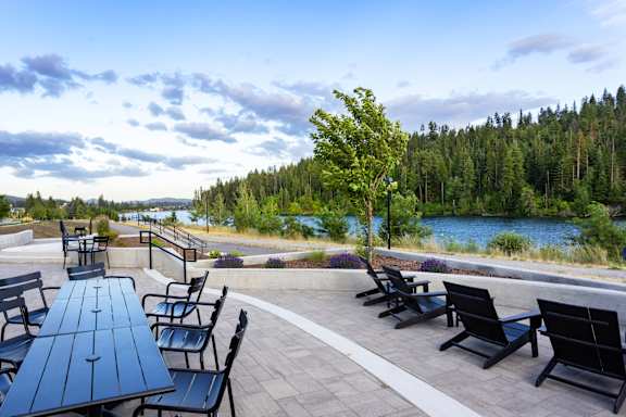 Bo Apartments in Coeur d'Alene, Idaho Patio with Seating and Waterfront View