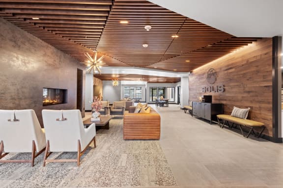 Solis at Petrosa Apartments in Bend, Oregon Clubhouse Lounge with Wood Accents