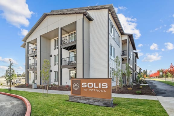 Solis at Petrosa Apartments in Bend, Oregon Exterior and Monument Sign