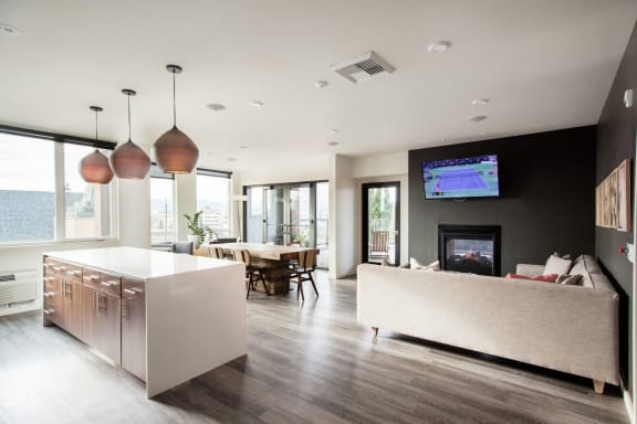 The Century Apartments in Portland, Oregon Clubhouse Lounge and Kitchen