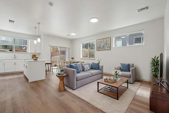 Titan Hill Townhomes in Salem, OR Living Room and Kitchen with Private Patio
