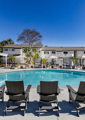 Waterleaf Apartment Homes in Vista, California Pool with Lounge Chairs