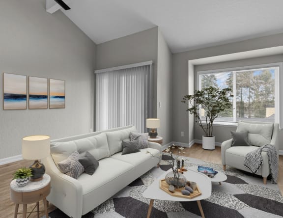 Aspire Apartments at Mountlake Terrace in Washington Model Living Room with Private Patio