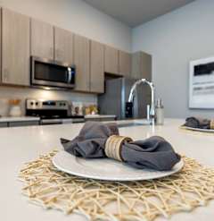 Close Up View of Plate and Napkins on Island in Avenue64 Kitchen