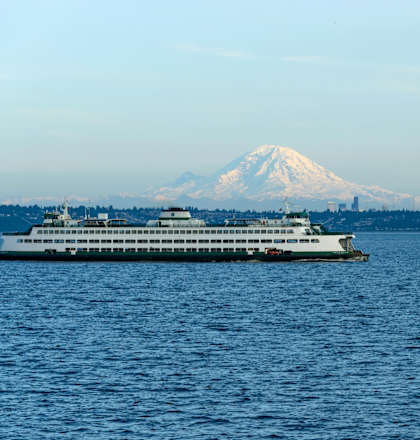Ferry with Beautiful Mountains in Background