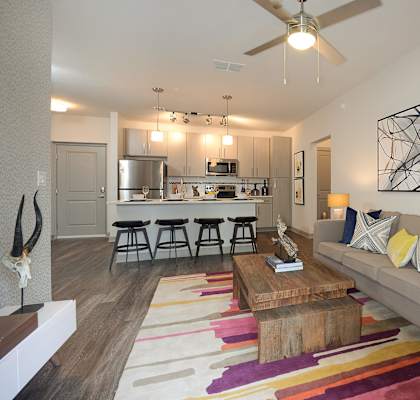 Living Area and Open Kitchen at Aurora in FL 33602