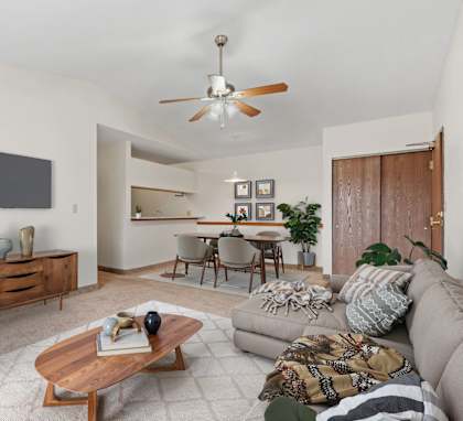 Spacious Living Area with Ceiling Fan