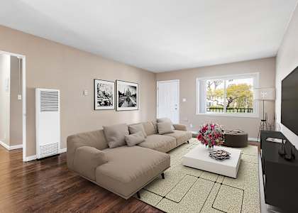a living room with a couch and a coffee table
