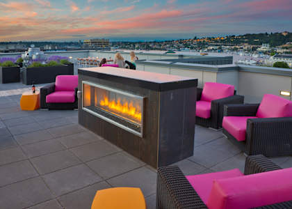 Cumulus SLU Apartments in Seattle, WA Rooftop Deck with Fire Pit and Views