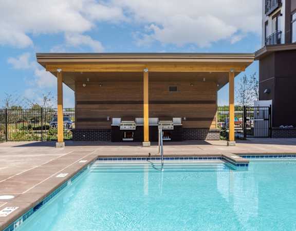Meritage West Apartments in Boise, Idaho Pool and Covered BBQ Area