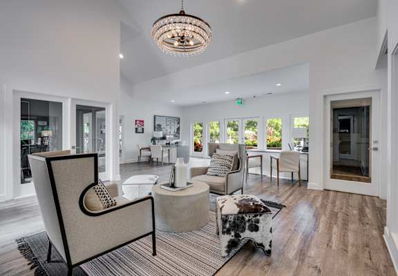 Clubhouse Sitting Area With Chandelier