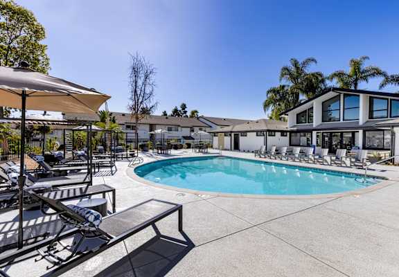 Waterleaf Apartment Homes in Vista, California Pool with Lounge Chairs