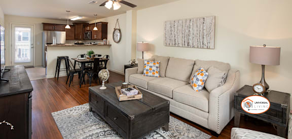 a living room with a couch and a coffee table
