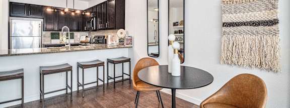 2828 Zuni Apartments in Denver, Colorado Model Dining Area and Kitchen