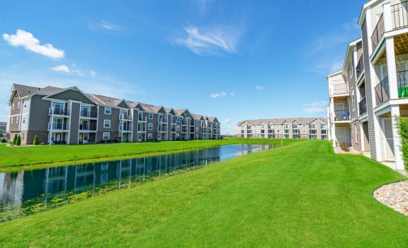 Green Lawn and Lake at The Reserve at Destination Pointe, Grimes, IA