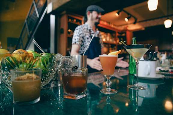 Close Up View of Drinks at Bar
