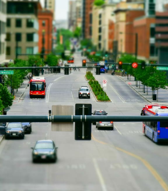 Cars and Buses Driving in Downtown Denver, Colorado
