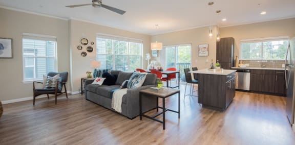 Latitude Apartments and Townhomes Model Living Room and Kitchen