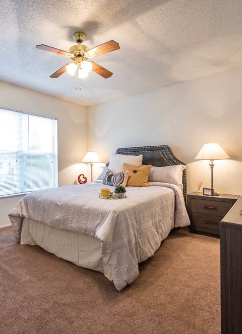 Bedroom With Ceiling Fan at Olive Branch Townhomes, Batavia