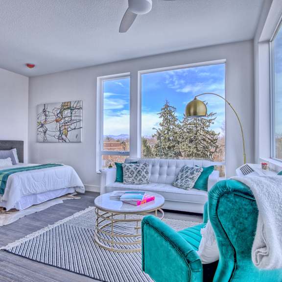 Bedroom Come Living Area at Sloan's Place Apartments, Denver, 80214
