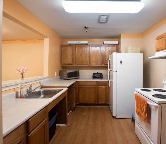 this is a photo of the kitchen of a 560 square foot, 1 bedroom apartment at as