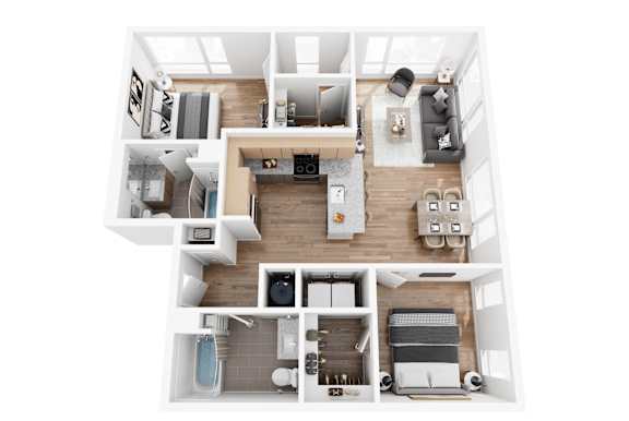 Floor Plan  2 bed 2 bath C at SPARK Apartments, Salt Lake CIty