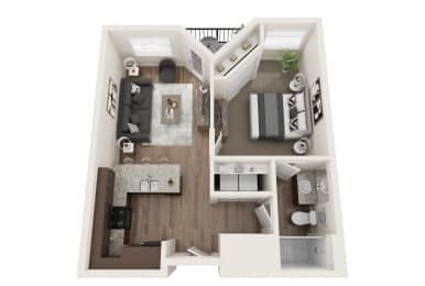 a stylized floor plan of a 1 bedroom with a bathroom